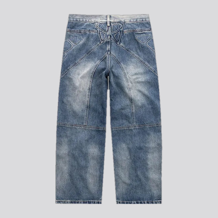 Art patterned boho midweight baggy jeans for men