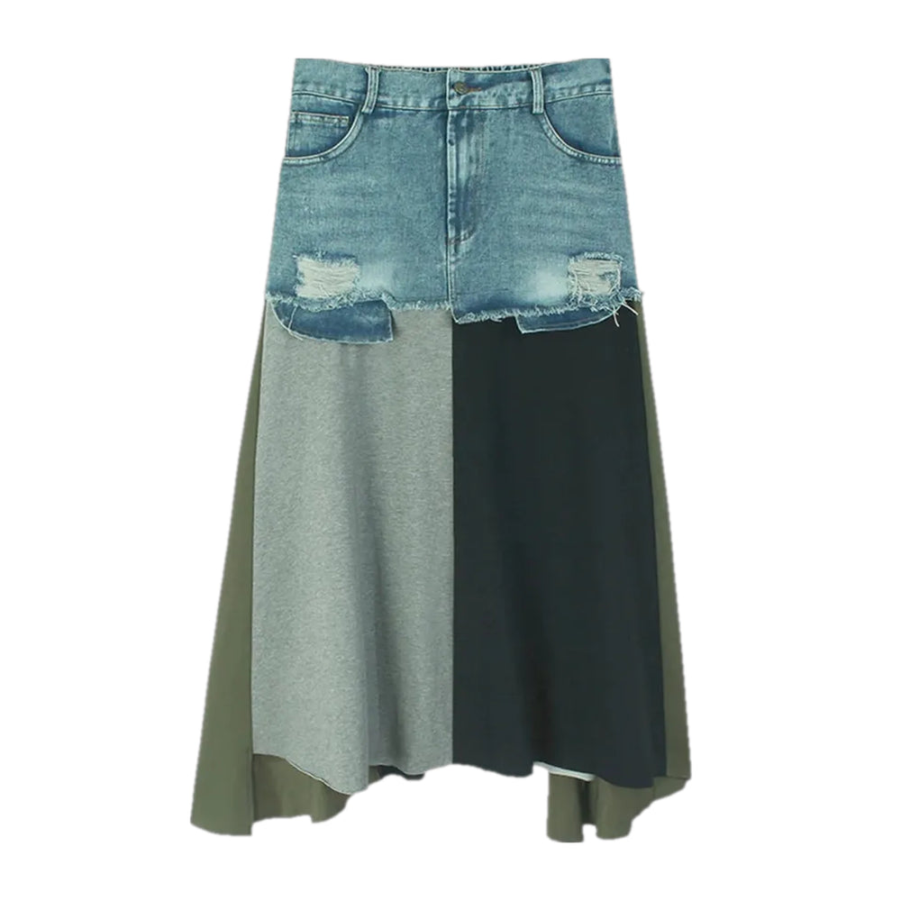 High Waist Jean Skirt - Grey