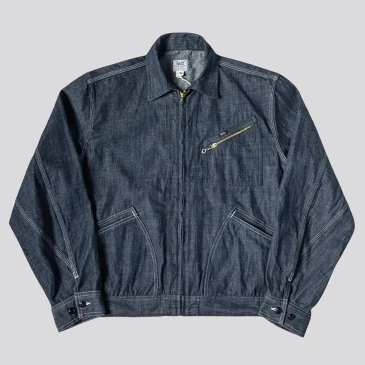 Raw pattern regular fit denim jacket for men