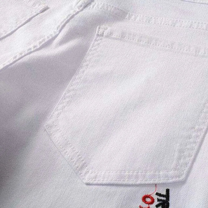 Letters print ripped men's jeans