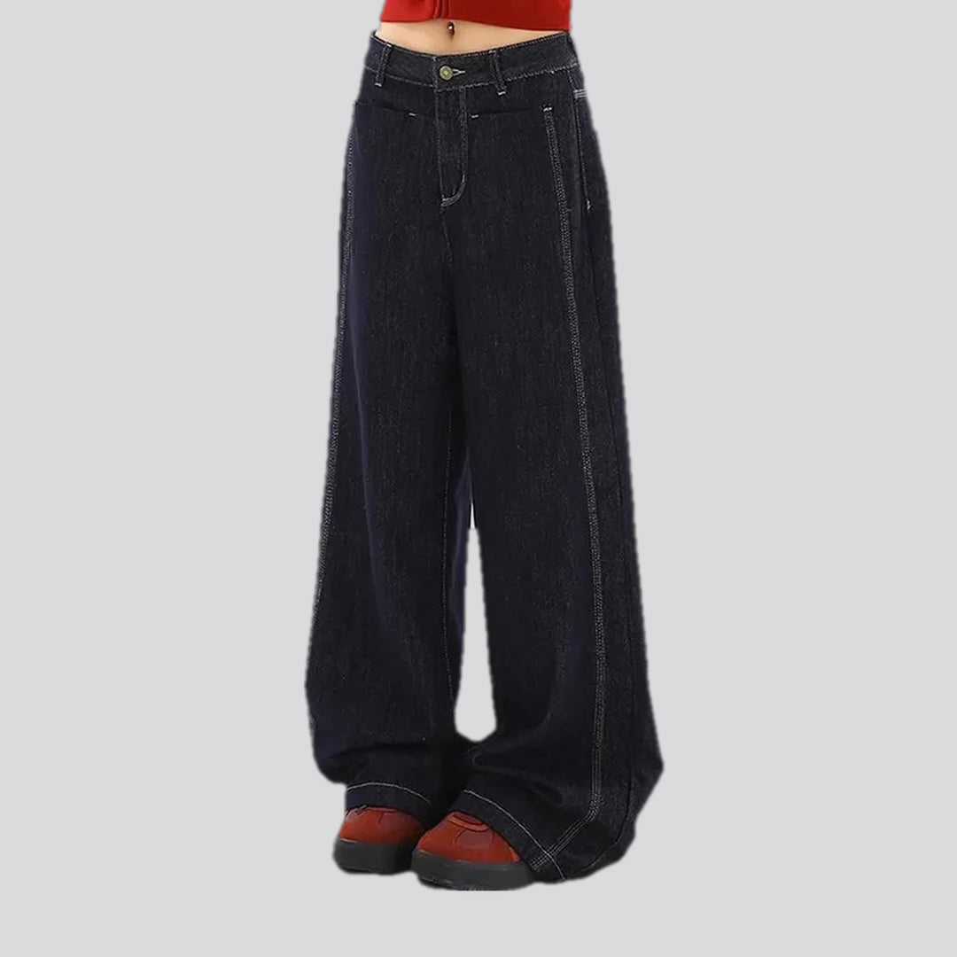 Baggy fit 90s style contrast women's jeans